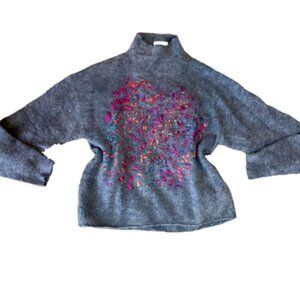 Leith Soft Cozy Mock Neck Colorful Embroidered Pullover Sweater Sz M #246D